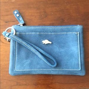 Roots. Blue leather wristlet. Never used.